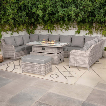 Sicily Aluminium High Back U-shape Corner Set with Fire Pit Rising Table(#914F)